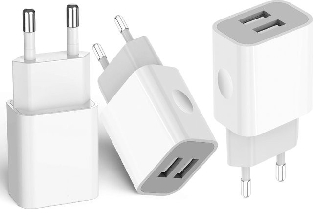 TAQKRED USB-Ladegerät mit Doppelstecker und 2 USB-A Anschlüssen, 5V 2A 10W, Weiß - Bild 1