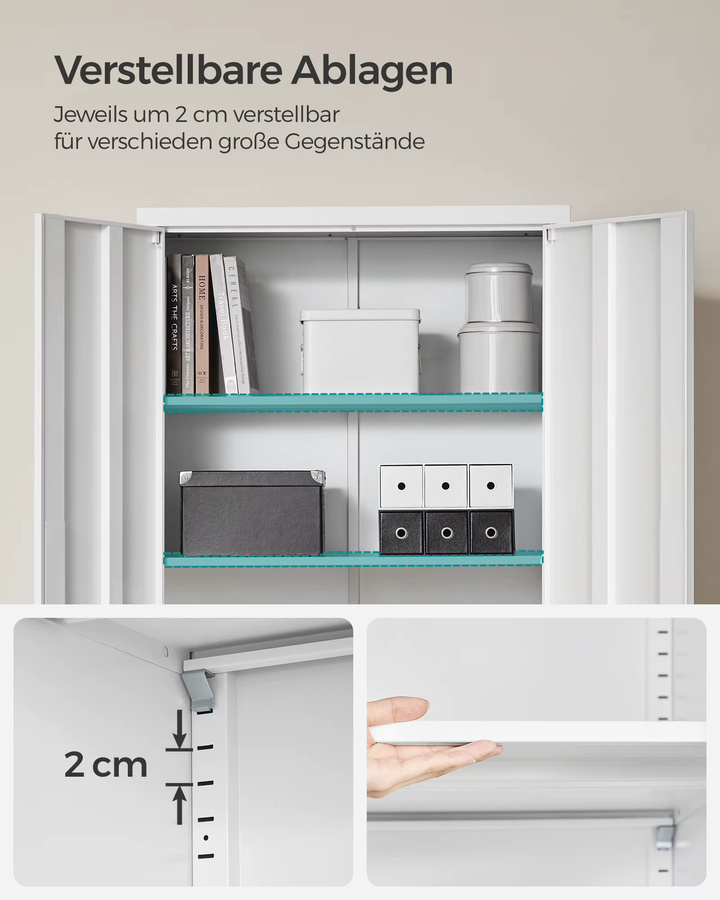 SONGMICS Aktenschrank aus Stahl in Weiß mit Schloss und verstellbaren Ablagen, Höhe: 180 cm - Bild 2