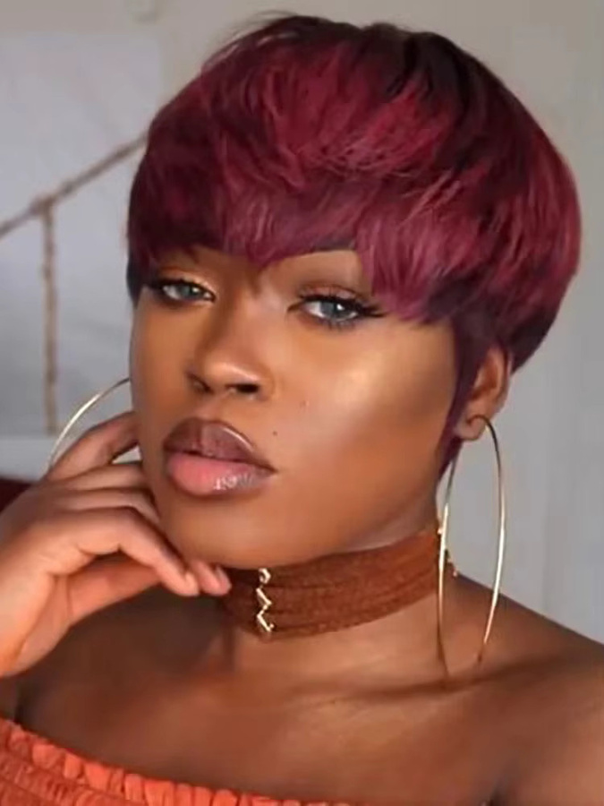 OYM HAIR Pixie-Schnitt Perücke, kurzes glattes Echthaar, Damen - Bild 5
