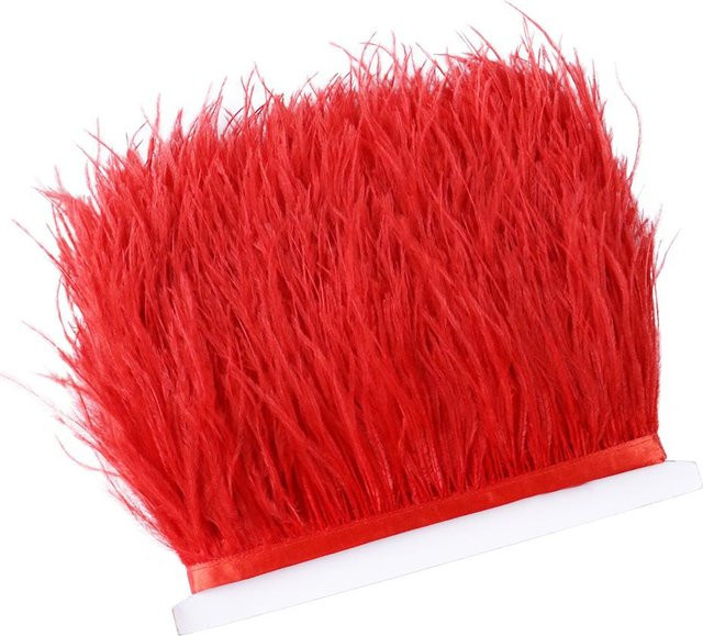 10 Meter Flauschiges Straußenfeder-Besatzband in Rot mit einer Breite von 8-10 cm für Kleidung und Dekoration - Bild 1