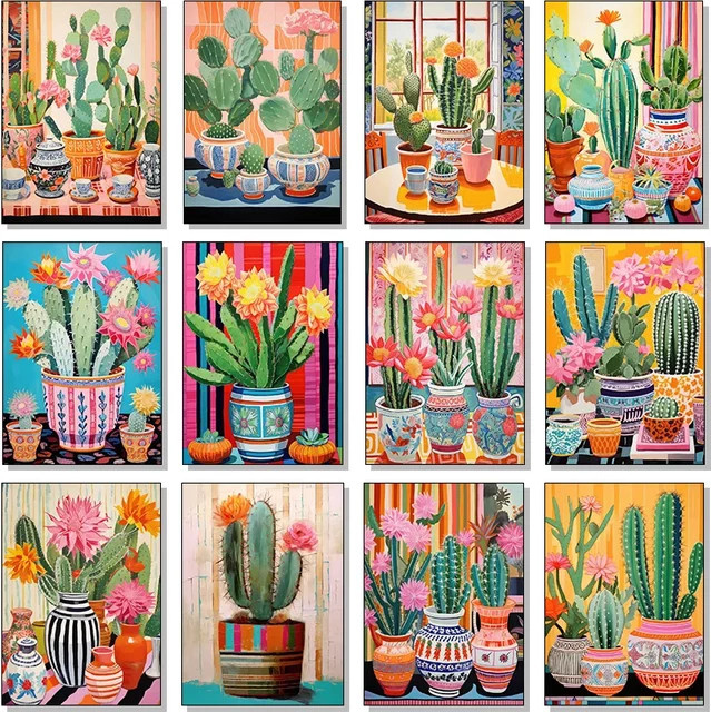 Potdemiel Vintage Mexikanische Kaktus Blume Botanische Kunst Leinwand Wandbild Multicolour - Bild 1