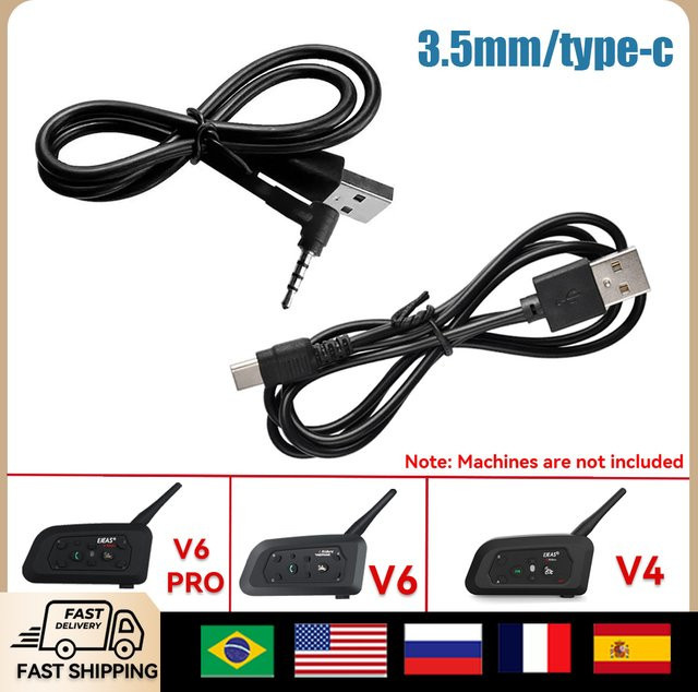 EJEAS USB-C und 3,5mm Klinke Ladekabel für V6 PRO Plus, V4 Plus und Motorrad Helm Intercom Headset Zubehör in Schwarz - Bild 1