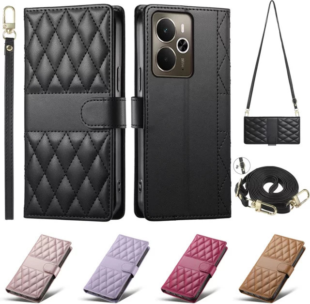 Leder Umhängetasche mit Kartenetui und langem Lanyard für Samsung Galaxy S26 Ultra S25 S24 S23 FE S22 S21 Plus A16 A36 A17 in Pink - Bild 1