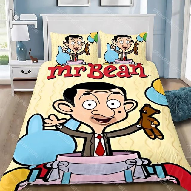 Cartoon Bettwäscheset mit Bettbezug und Kissenbezug für Kinder und Erwachsene, Design Mr B-Bean, Mehrfarbig, Material Mikrofaser Polyester, B/H: 90 x 200 cm - Bild 1