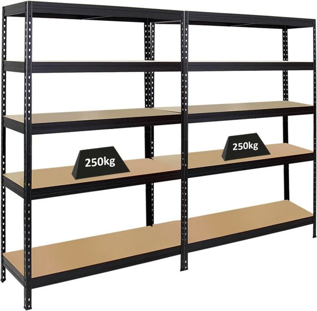 2er Set PROREGAL Schwerlastregal Rivet in Schwarz mit MDF-Holzplatten, H x B x T: 180 x 120 x 45 cm - Bild 1