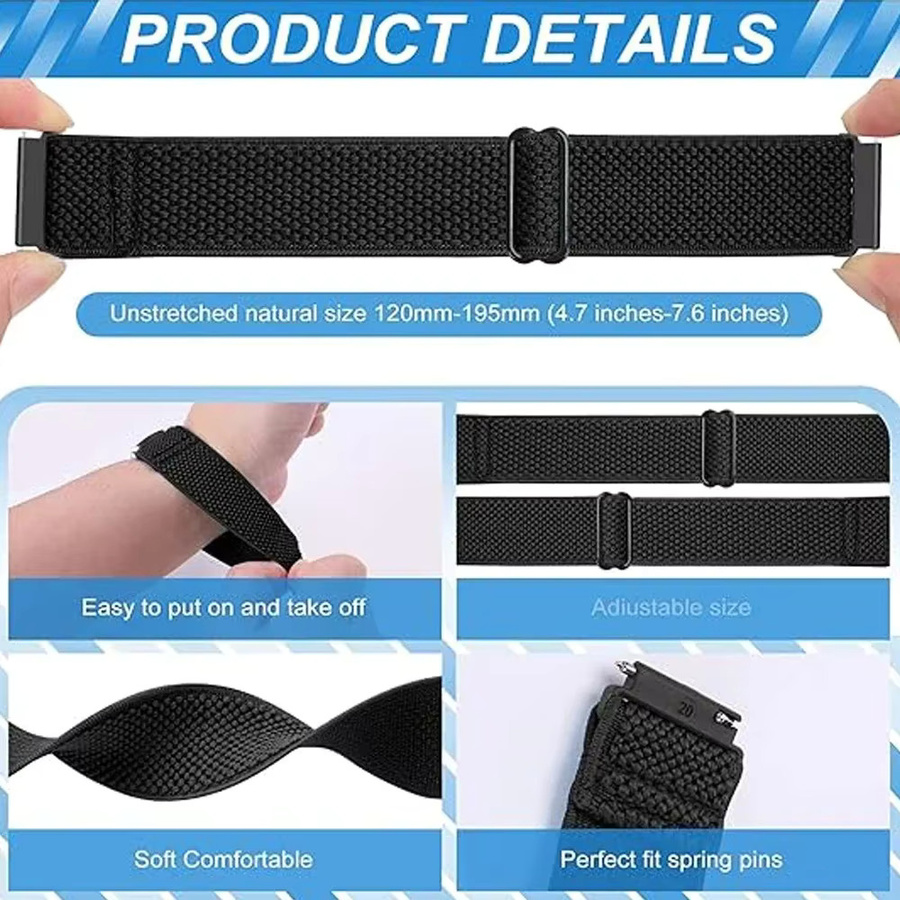 Uhrenarmband Nylon, Schwarz, Unisex, 22 mm, 20 mm - Bild 2