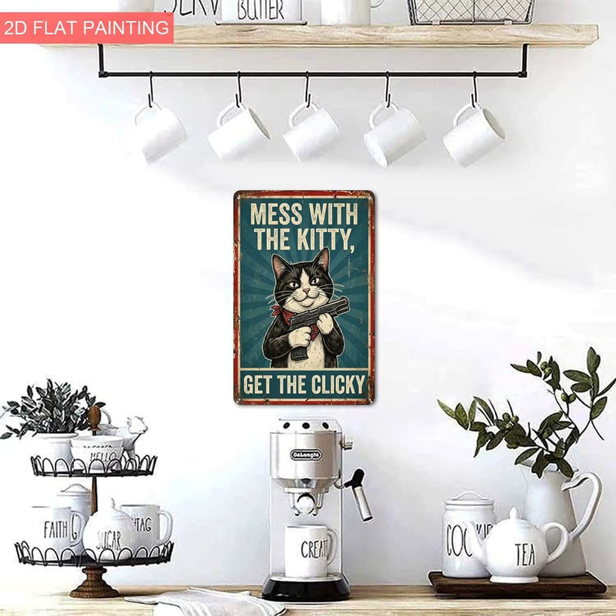 Vintage Aluminiumschild CIFBUY Mess With The Kitty Get The Claw Wanddekoration mit Katzenmotiv, B: 20,32 cm, H: 30,48 cm - Bild 2