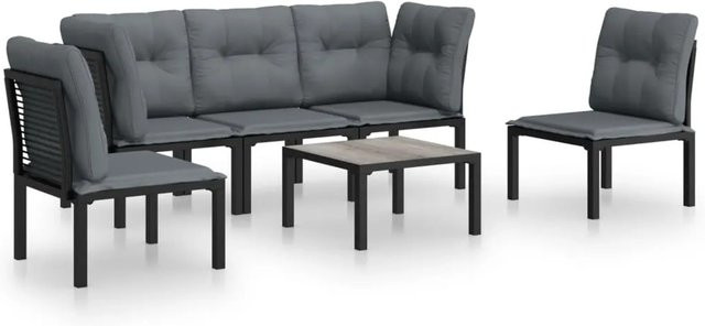 vidaXL 6-tlg Garten-Lounge-Set in Schwarz und Grau mit Polsterkissen und Couchtisch aus Poly Rattan und Metall - Bild 1