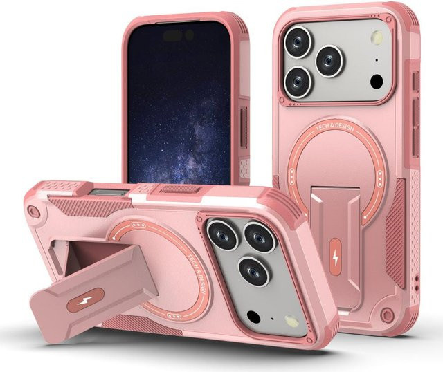 Stoßfeste Militärqualität Schutzhülle mit Ständer und Magnetfunktion für Apple iPhone 15 Plus, 14, 13, 12, 11 Pro Max in Pink - Bild 1