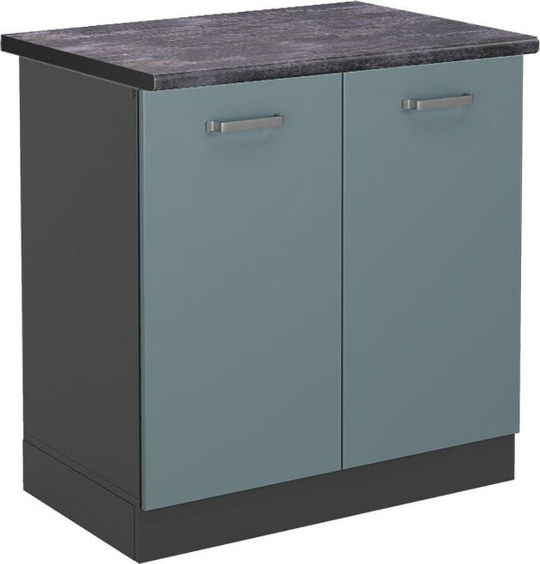 Vicco Spülenunterschrank R-Line in Anthrazit und Blau mit Drehtüren, Breite: 80 cm, Höhe: 81,6 cm, Tiefe: 60 cm - Bild 1