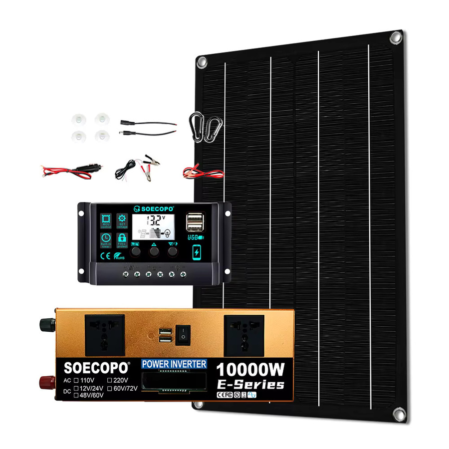 SOECOPO Solarsystem Komplettset mit 600 W Panel, 100 A Controller und Wechselrichter für 110 V / 220 V, Schwarz - Bild 5