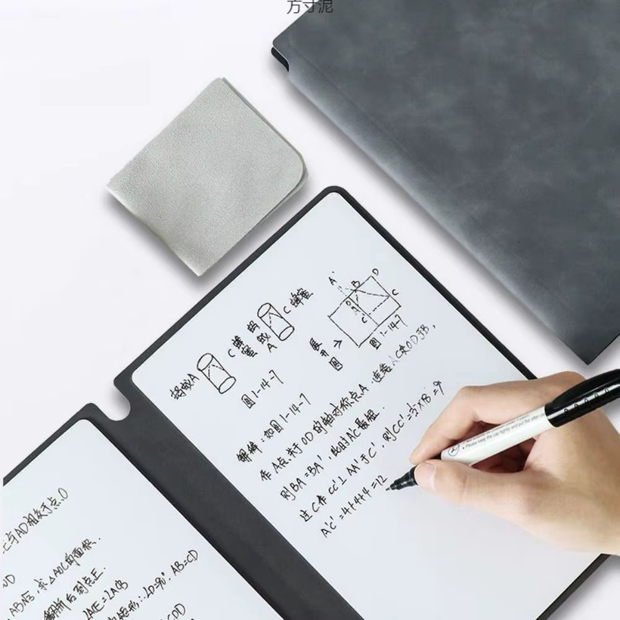 Wiederverwendbares A4 Whiteboard-Notizbuch aus Leder mit Whiteboard-Stift und Wischtuch in Weiß und Grün - Bild 3