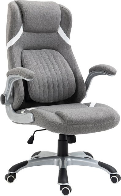 Vinsetto Ergonomischer Bürostuhl in Grau mit Kopfstütze, klappbaren Armlehnen und Wippfunktion aus Leinenstoff - Bild 1