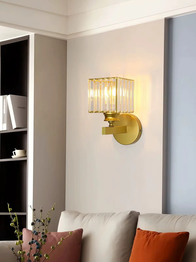 Mckalen Kristall-Wandleuchte in Gold mit E27 Fassung für Schlafzimmer und Flur - Bild 2