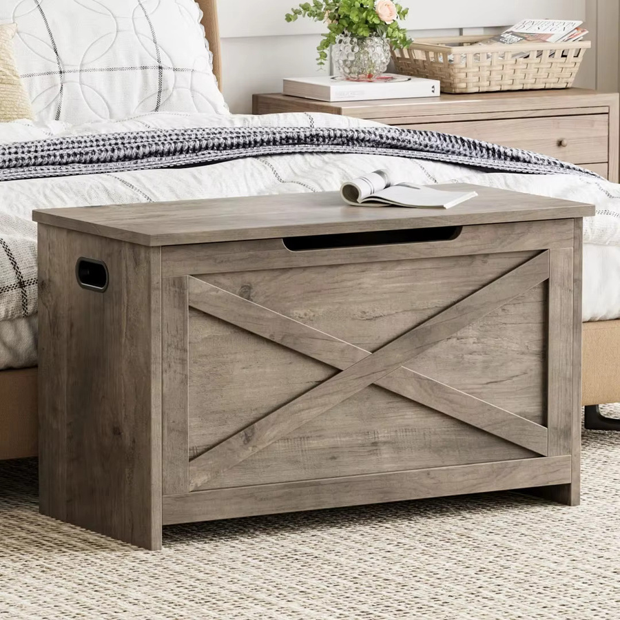 GarveeHome Moderne Farmhaus Holz-Aufbewahrungstruhe mit Sitzbank in Weiß, Organizer-Kommode für Eingangsbereich, Schlafzimmer oder Wohnzimmer mit Sicherheits-Scharnier, Höhe: 76,2 cm - Bild 4