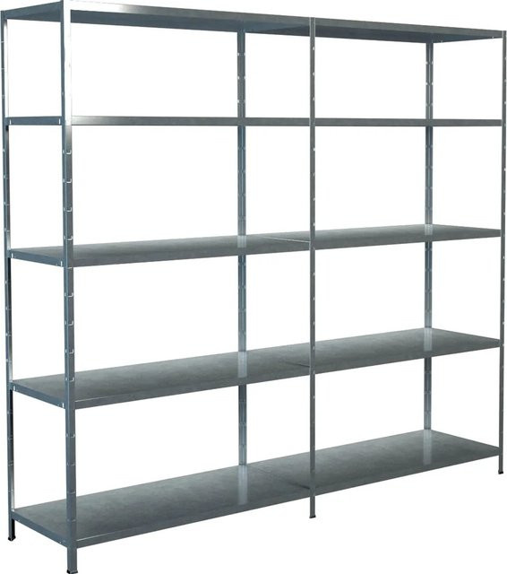 SCHULTE REGALWELT Steckregal-Set mit Anbauregal aus verzinktem Metall, silberfarben, H x B x T: 200 x 220 x 50 cm - Bild 1