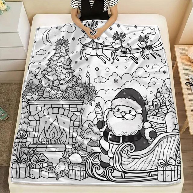 Salt Spray Apparel DIY Maldecke mit Weihnachtsszenen aus Flanell, Grau/Weiß, B/H: 75 x 95 cm - Bild 1