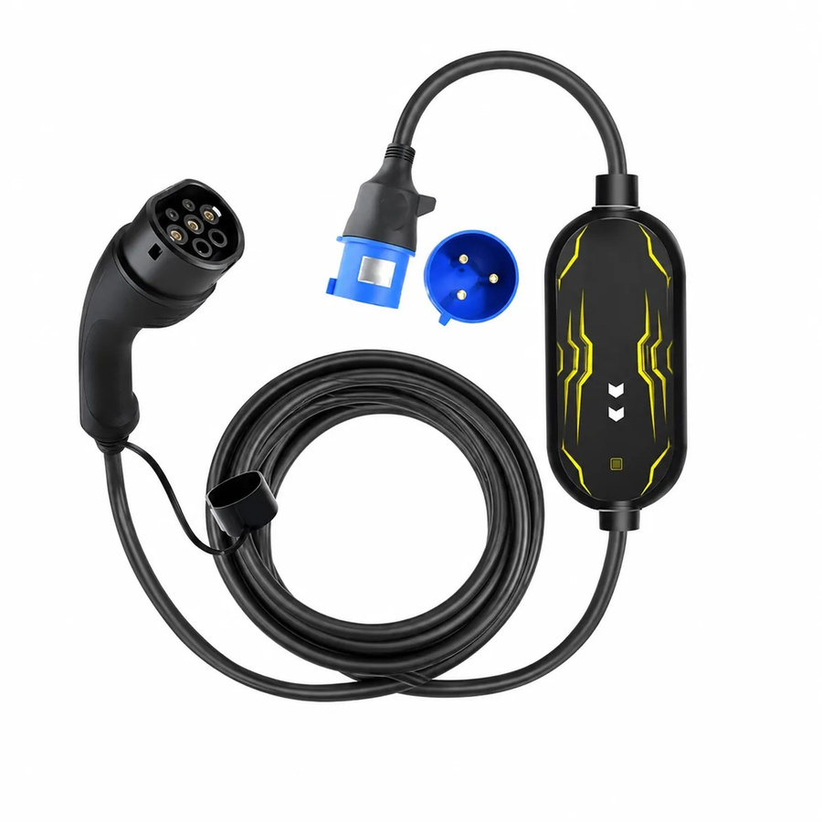 Junsun Tragbare EV Ladestation Typ 2 7kW 1P 32A mit Smart Life App, Wi-Fi und Bluetooth, 6m CEE Stecker, Schwarz/Blau - Bild 2