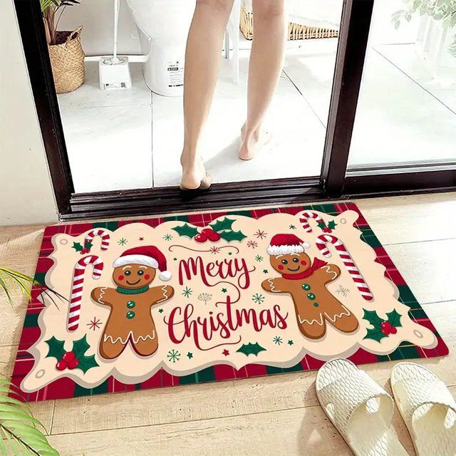 VIKAMA Weihnachts-Fußmatte mit Lebkuchenmann für Eingangsbereich und Flur - Bild 1