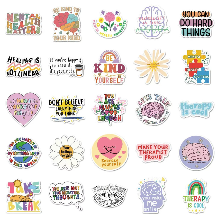 50 Stück Psychologische Gesundheit Motiv Aufkleber mit englischen positiven Sprüchen in Multicolour von Anime Worlds Store - Bild 2