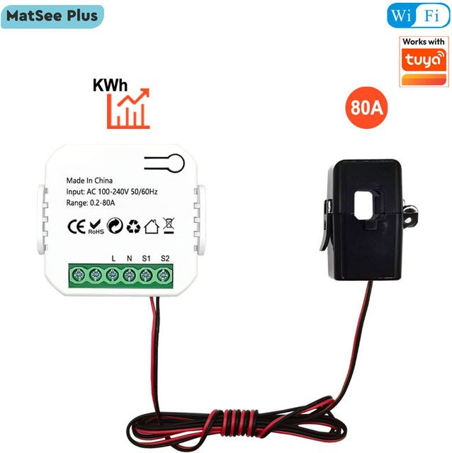 Smart Life WLAN-Energiezähler 80A mit Klemmstromwandler und App zur Stromverbrauchsüberwachung und Stromstatistik, MatSee Plus - Bild 1