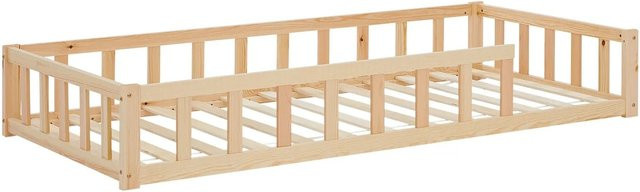 Homestyle4u Kinderbett aus Kiefernholz in Natur mit Rausfallschutz, Lattenrost und Matratze, B/T/H: 90 x 200 x 32 cm - Bild 1