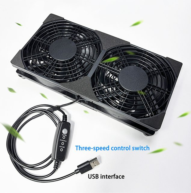 AuyiHomu USB Dual-Lüfter-Kühlpad in Schwarz mit 3 einstellbaren Geschwindigkeiten für PS5, PC und Router, 240 mm - Bild 1