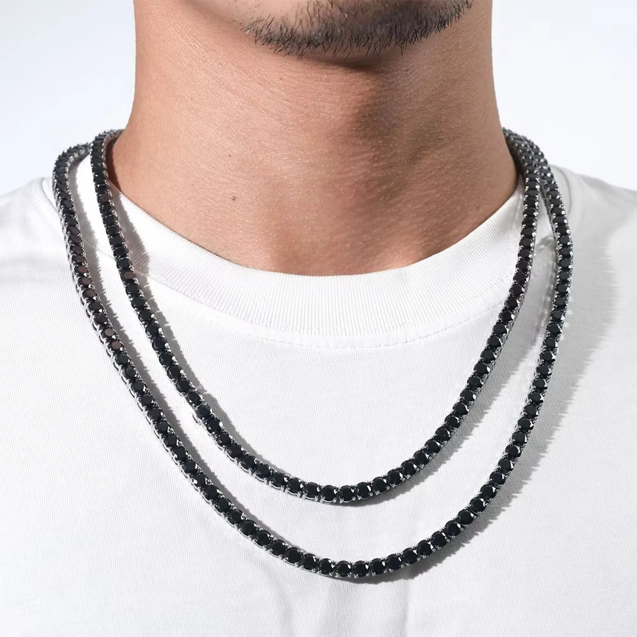 Halskette 925 Silber, Moissanit, Schwarz, Unisex - Bild 5