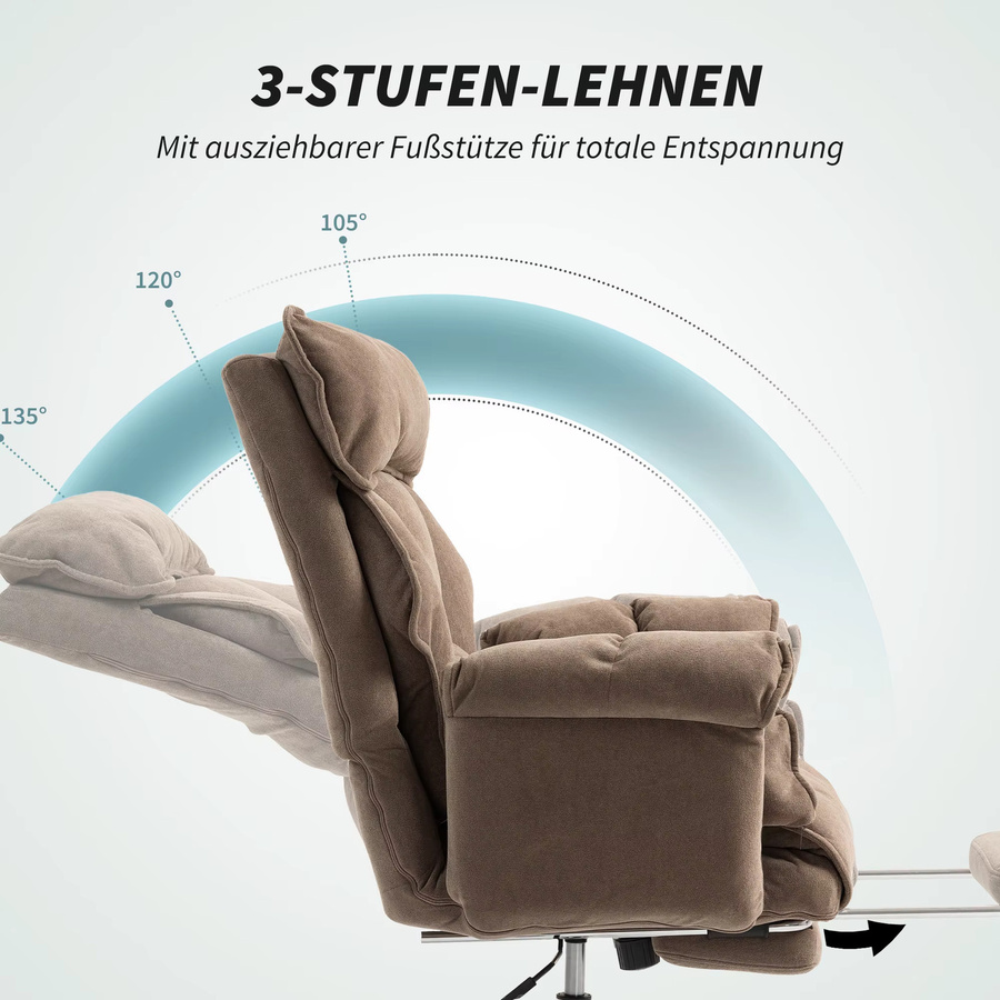 HOMCOM Bürostuhl mit Lendenwirbelstütze und Armlehnen in Braun, gepolsterter Drehstuhl mit Kopfstütze für Home-Office und Computerarbeit - Bild 5