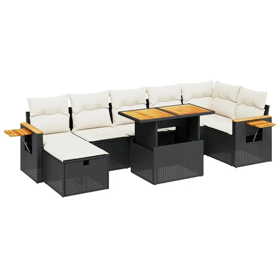 vidaXL 8-tlg. Garten-Sofagarnitur aus Polyrattan in Schwarz mit Kissen und Couchtisch - Bild 2