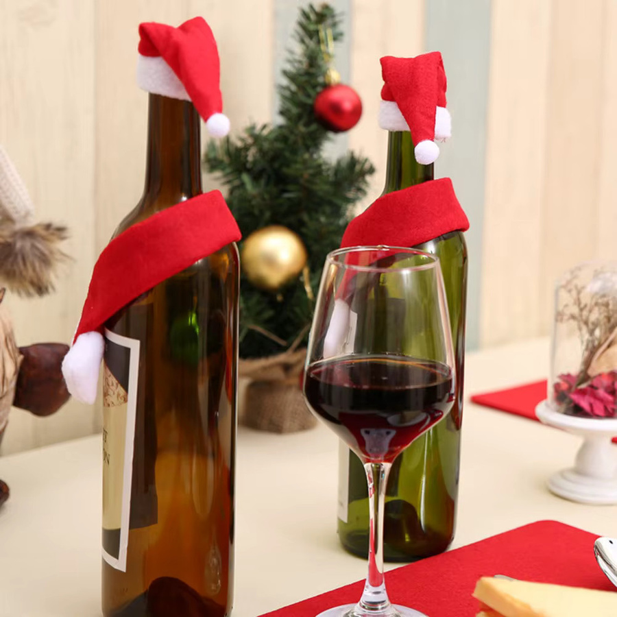 WakaParty Weihnachts-Weinflaschenhülle mit Mini-Weihnachtsmann-Schal und Hut in Rot zur Tischdekoration für Weihnachten - Bild 5