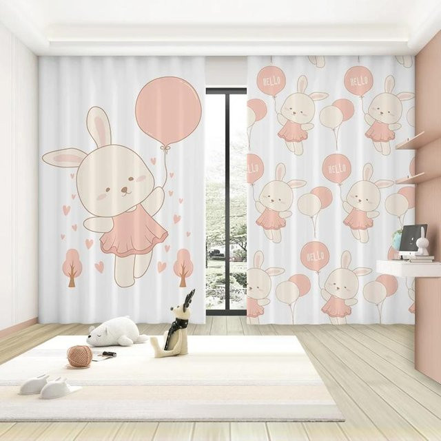 Verdunkelungsvorhänge von Yiran Furniture mit Hase und Mond Motiv in Rosa, B: 55 cm, H: 120 cm, 2er-Set - Bild 1