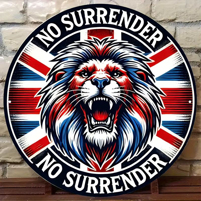 Rundes Aluminiumschild British Lion Never Surrender im Retro-Stil von Potdemiel, Durchmesser: 20,32 cm - Bild 3
