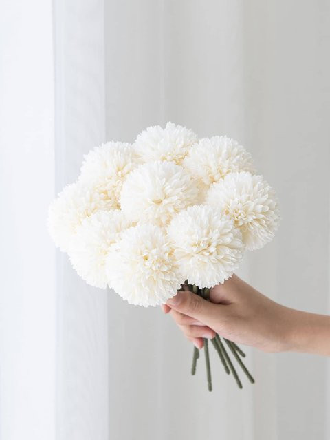 Uflower Künstliche Hortensien Blumen Bouquet in Gelb und Weiß für Hochzeitsdekoration und Heimdeko - Bild 1