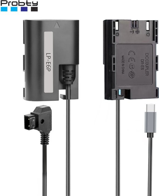 Probty D-Tap zu LP-E6P und USB-C zu LP-E6P Dummy-Akkukabel für Canon EOS 5D Mark IV, 6D Mark II, 80D, 90D, R5, R6 Mark II, R7 in Schwarz - Bild 1