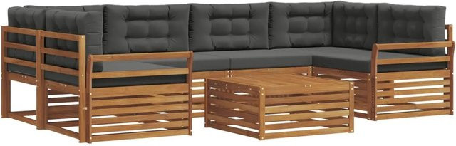 vidaXL Outdoor-Sofagarnitur 8-teilig in L-Form aus Akazienholz mit Kissen in Anthrazit und Natur - Bild 1