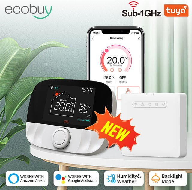 Tuya Smart Wifi Heizungsthermostat in Weiß mit App-Steuerung und Smart Home Integration für Gasheizungen, kompatibel mit Alexa und Google Home - Bild 1