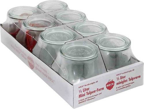 Weck Minitulpenform-Glas Set mit 8er-Tray, Ringen und Klammern, transparent, 220 ml pro Glas - Bild 1