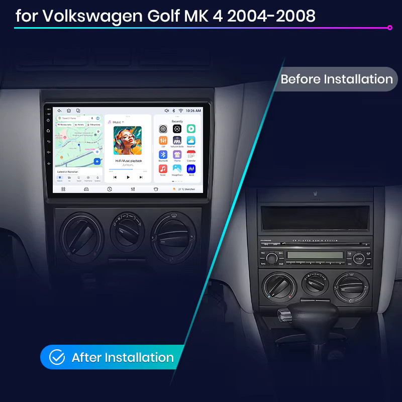 Junsun Android 15 Autoradio für Volkswagen VW Golf 4 IV und Jetta MK4 mit 9,0 Zoll IPS Touchscreen, kabelloses CarPlay, Android Auto, GPS, WiFi, 4G, Bluetooth und DSP, Schwarz - Bild 2