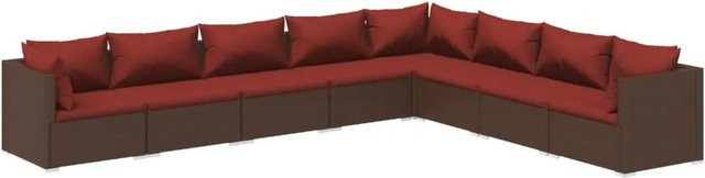 vidaXL 8-tlg. Garten-Lounge-Set in L-Form aus Poly Rattan und Metall in Braun mit Kissen und abnehmbaren Bezügen - Bild 1