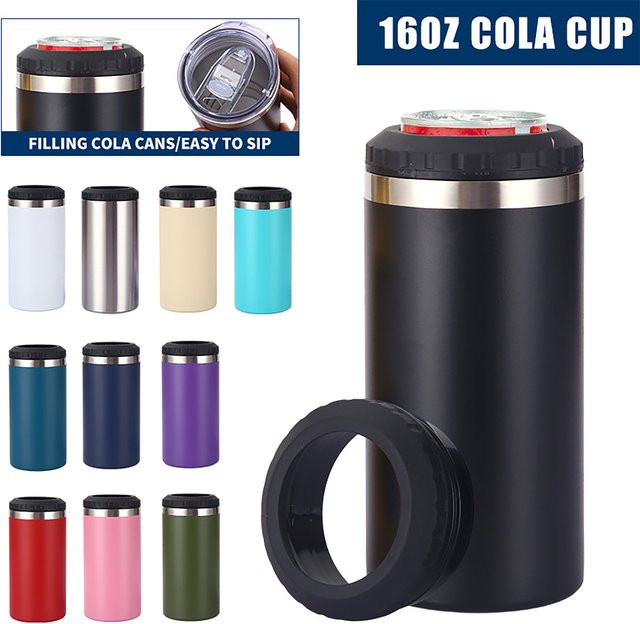 PKOVS Kälteisolierter Isolierbecher mit Doppeldeckel und geradem Rand, 16oz, Blau oder Schwarz - Bild 1