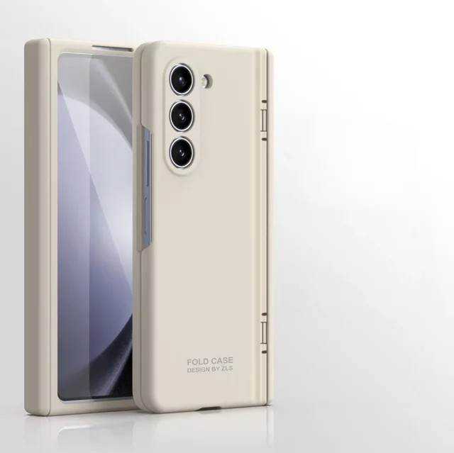 Stoßfeste Samsung Galaxy Z Fold 6 5 4 Hülle aus Kunststoff mit Scharnierschutz in Beige oder Braun - Bild 1