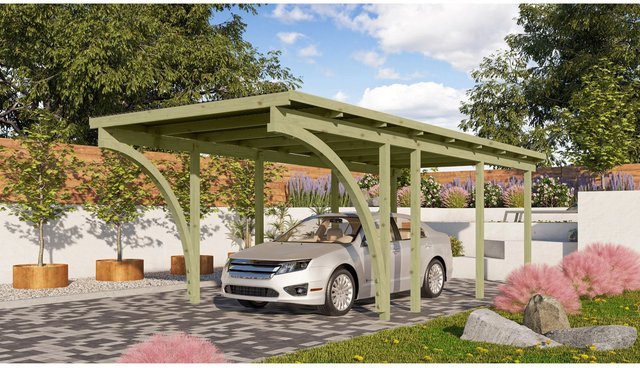 Einzelcarport Karibu Eco 2 Variante C in Natur und Grün, B/T: 268 x 576 cm - Bild 1