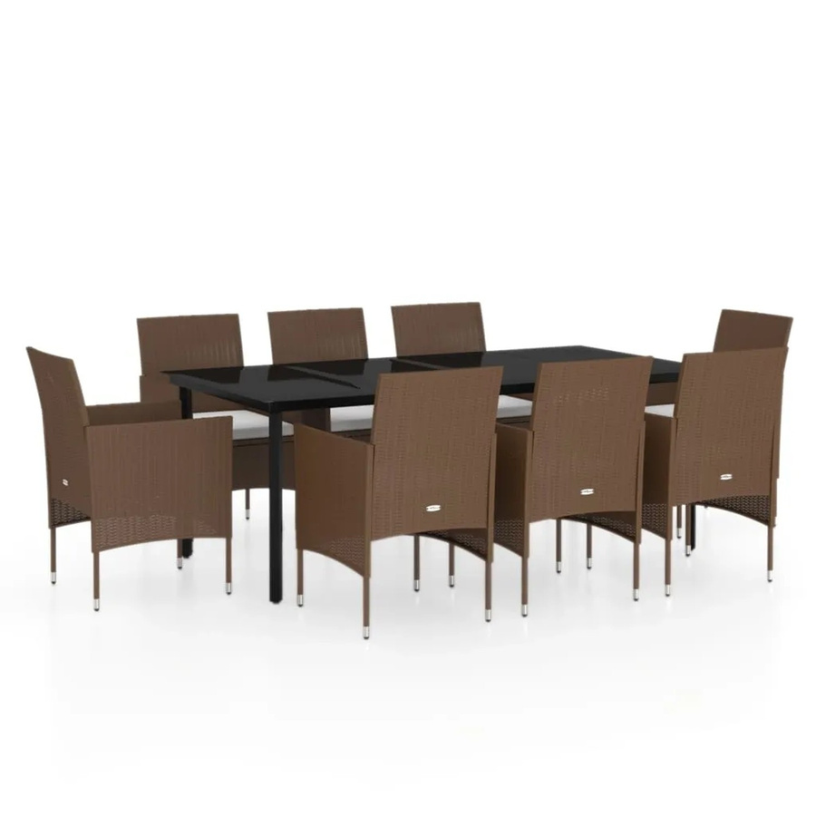 vidaXL 9-teilige Garten-Essgruppe aus PE-Rattan und pulverbeschichtetem Stahl in Braun und Schwarz mit Glastisch - Bild 2