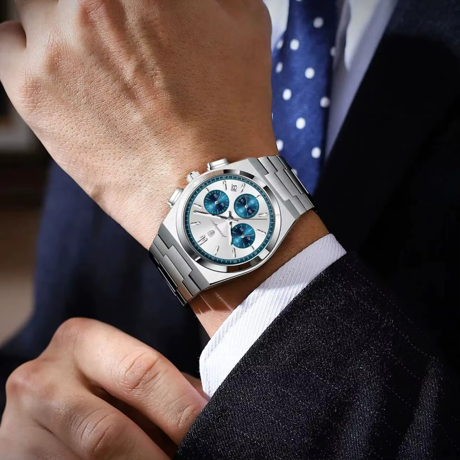 POEDAGAR Armbanduhr Chronograph, Quarz, Edelstahl, Blau, Herren - Bild 6