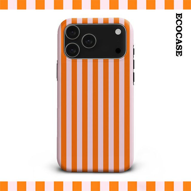 Handyhülle mit orange-rosa Streifen für iPhone 11 bis iPhone 17 Pro Max Plus mit doppelschichtiger Rückseite - Bild 1