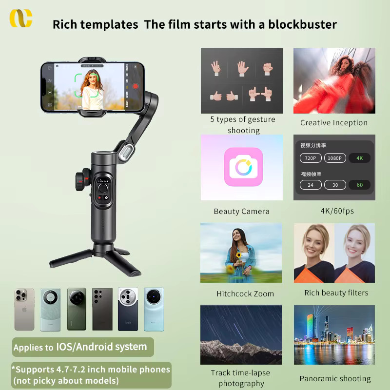 AOCHUAN Smart XE 3-Achsen-Handheld-Gimbal-Stabilisator für Smartphone in Schwarz mit Face Tracking für Vlog und Live-Streaming - Bild 2