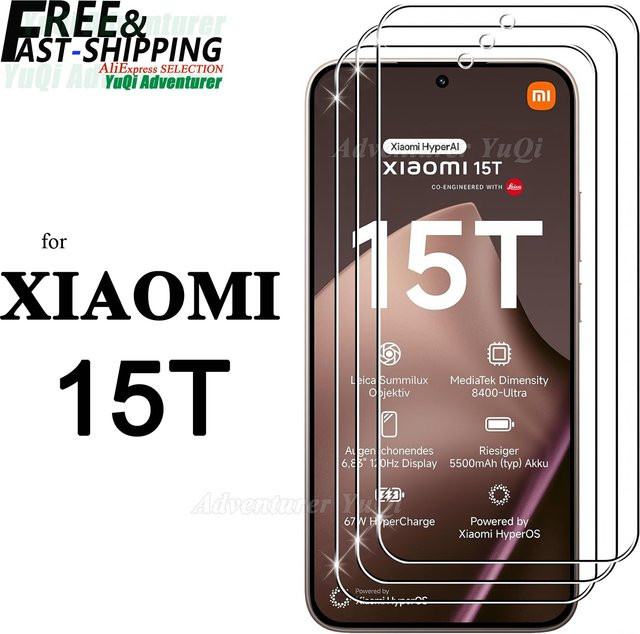 Set aus 2 bis 4 Displayschutzfolien aus gehärtetem Glas für XIAOMI 15T, 6,83 Zoll, transparent, HD und kratzfest - Bild 1