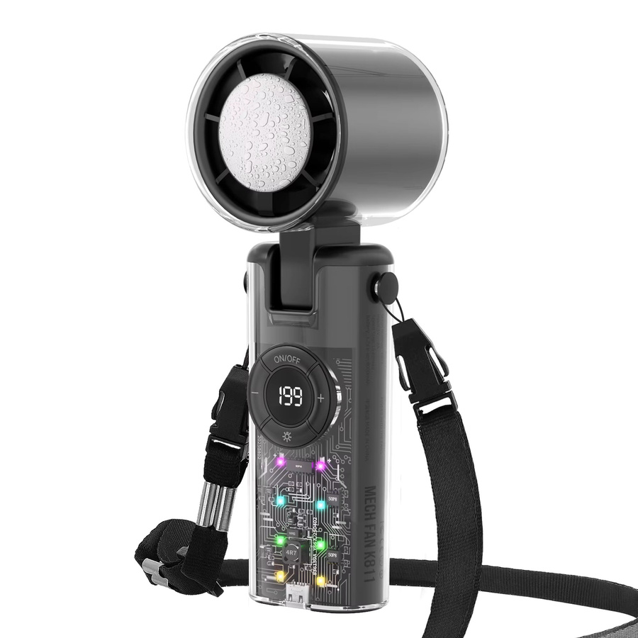 Koskoz Tragbarer Mini Handventilator mit Kältekompresse und LED-Anzeige, USB-aufladbar, Grau oder Lila - Bild 1