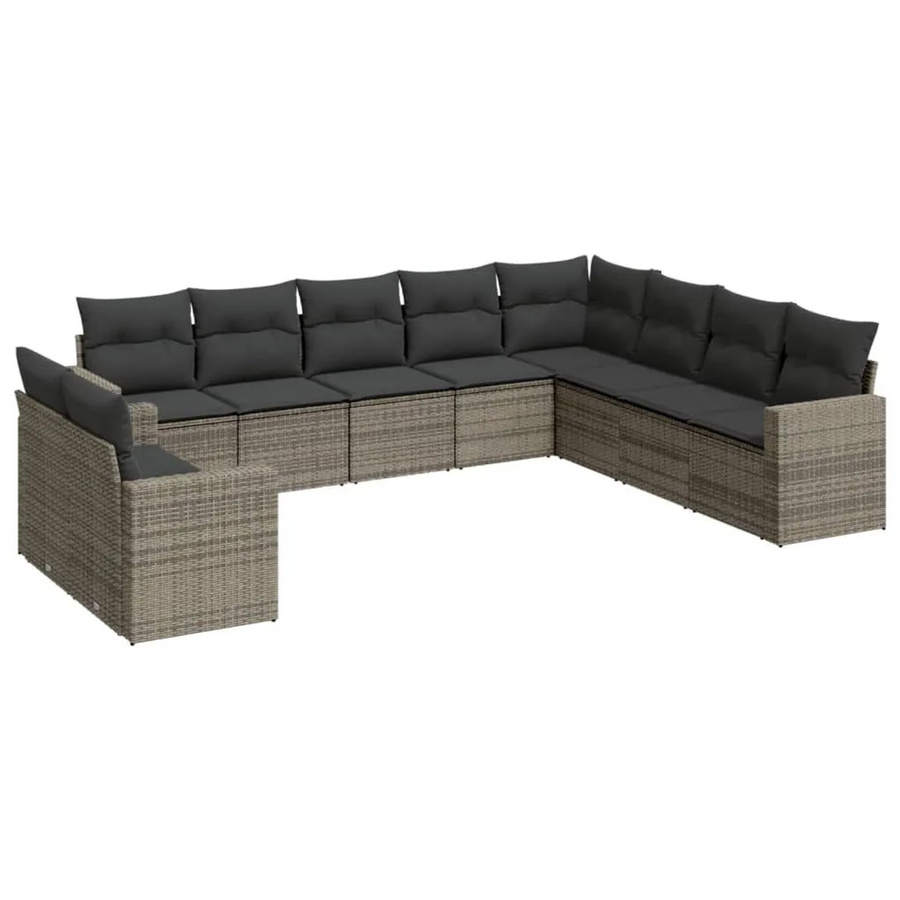 vidaXL 10-tlg. Garten-Sofagarnitur in L-Form aus grauem Poly-Rattan mit Sitzkissen und Stauraum - Bild 2
